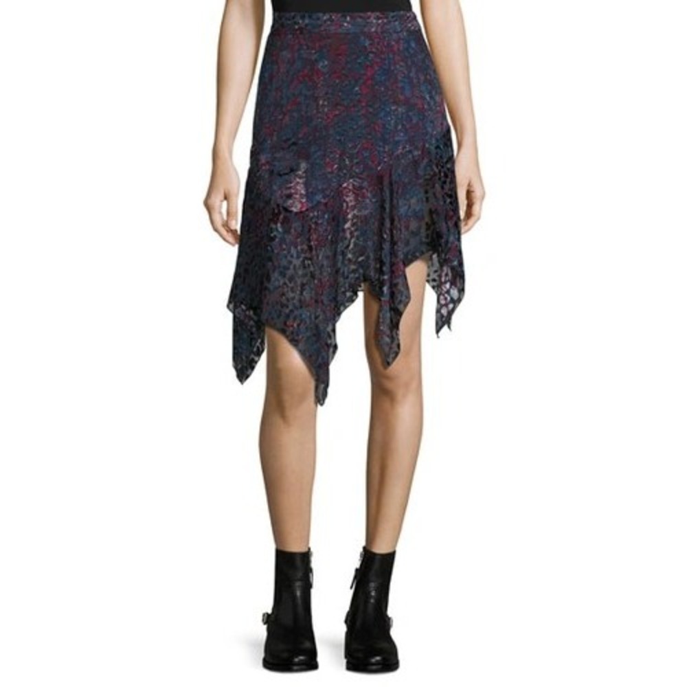 IRO Birken Skirt Silk Blend Size 40/US 8 Asymmetrical Burnout Fairy Whimsigoth